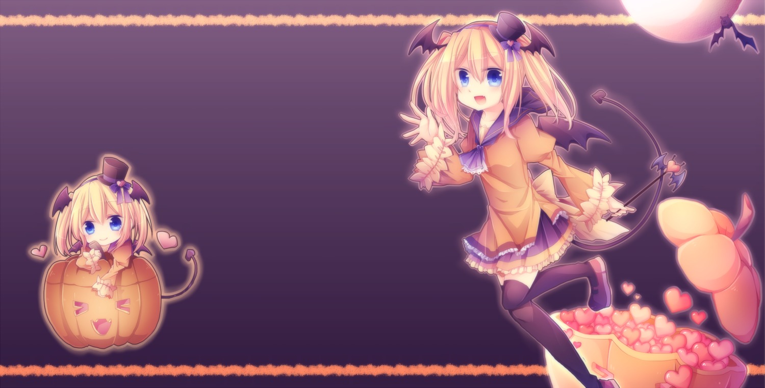 chibi halloween kurosu tail thighhighs wings