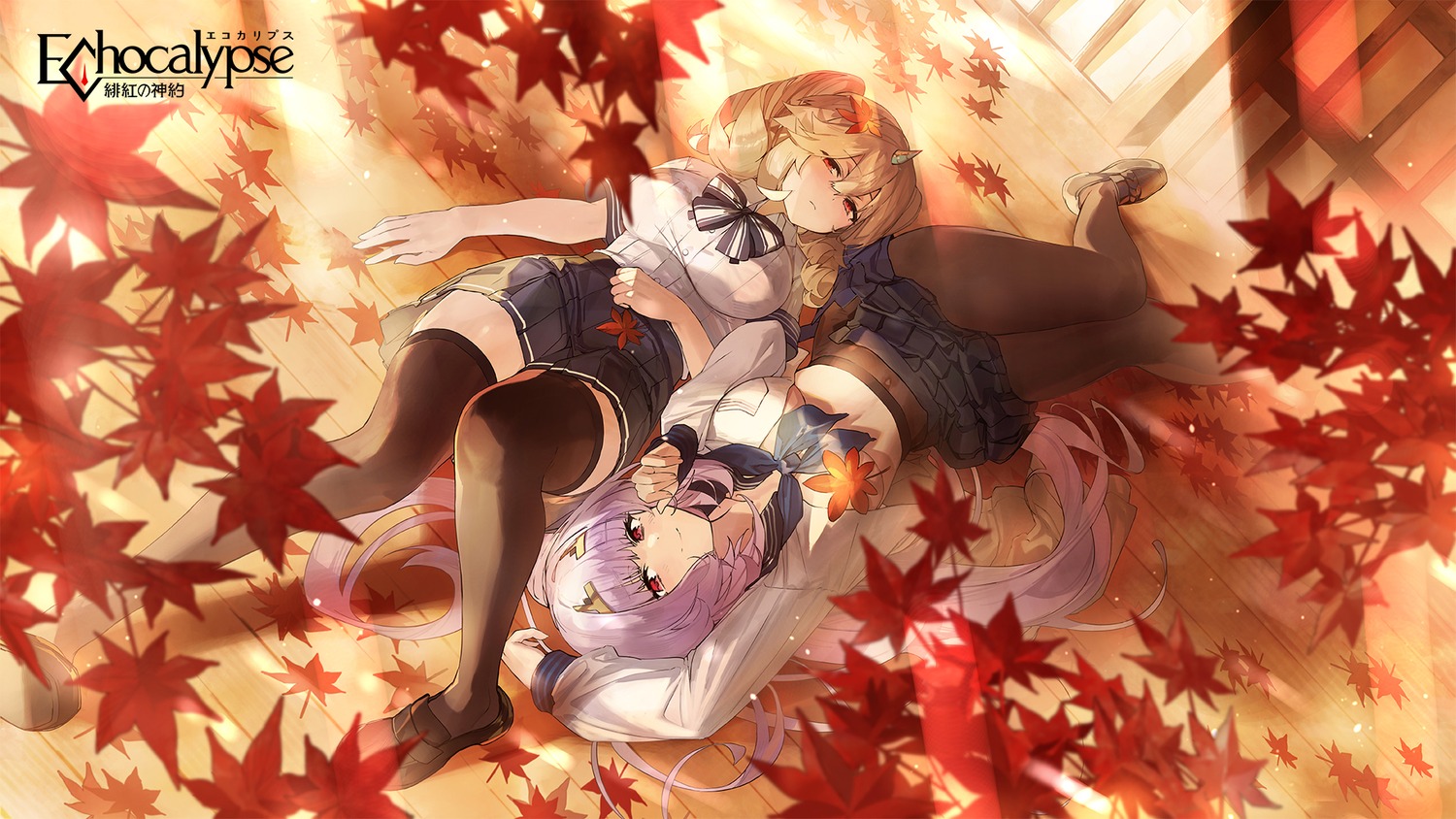 echocalypse horns pantyhose seifuku thighhighs wallpaper wata_(attaka_taoru)