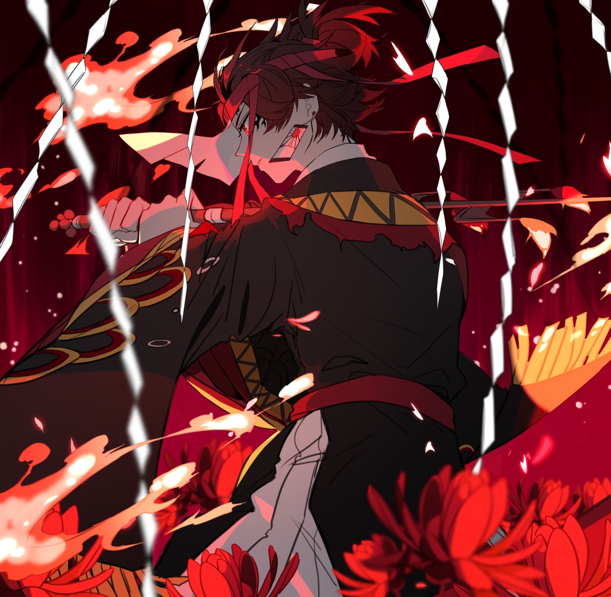 47_(artist) asian_clothes kamado_tanjirou kimetsu_no_yaiba male sword