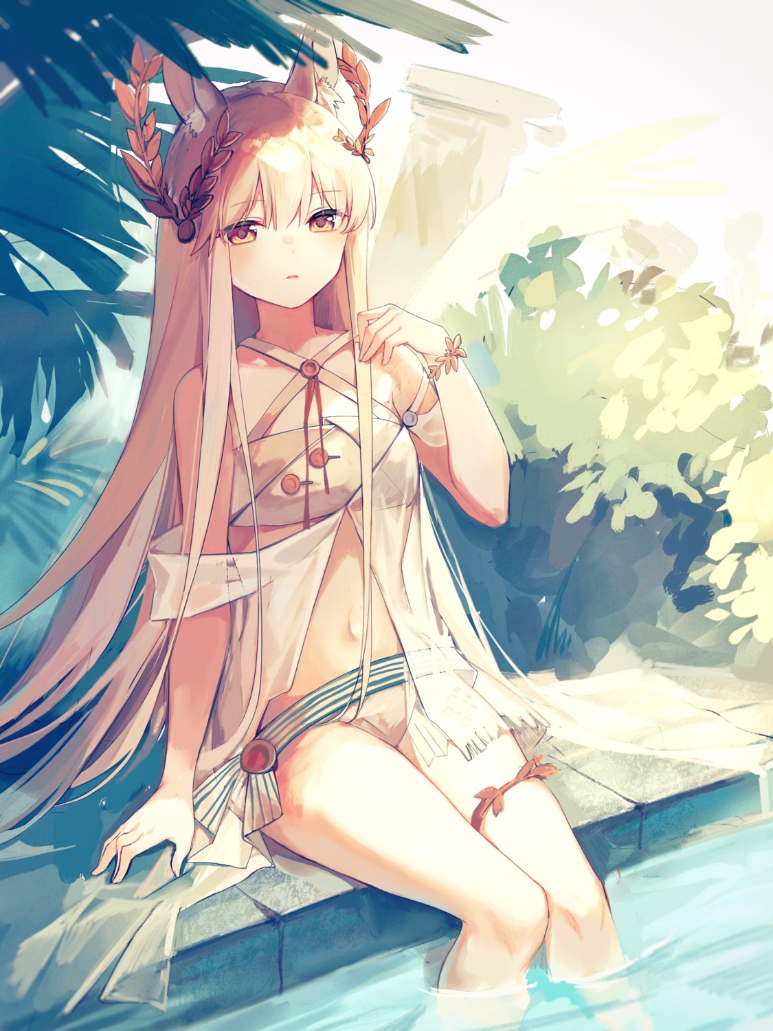 animal_ears arknights bikini garter platinum_(arknights) see_through swimsuits wet yunweishukuang