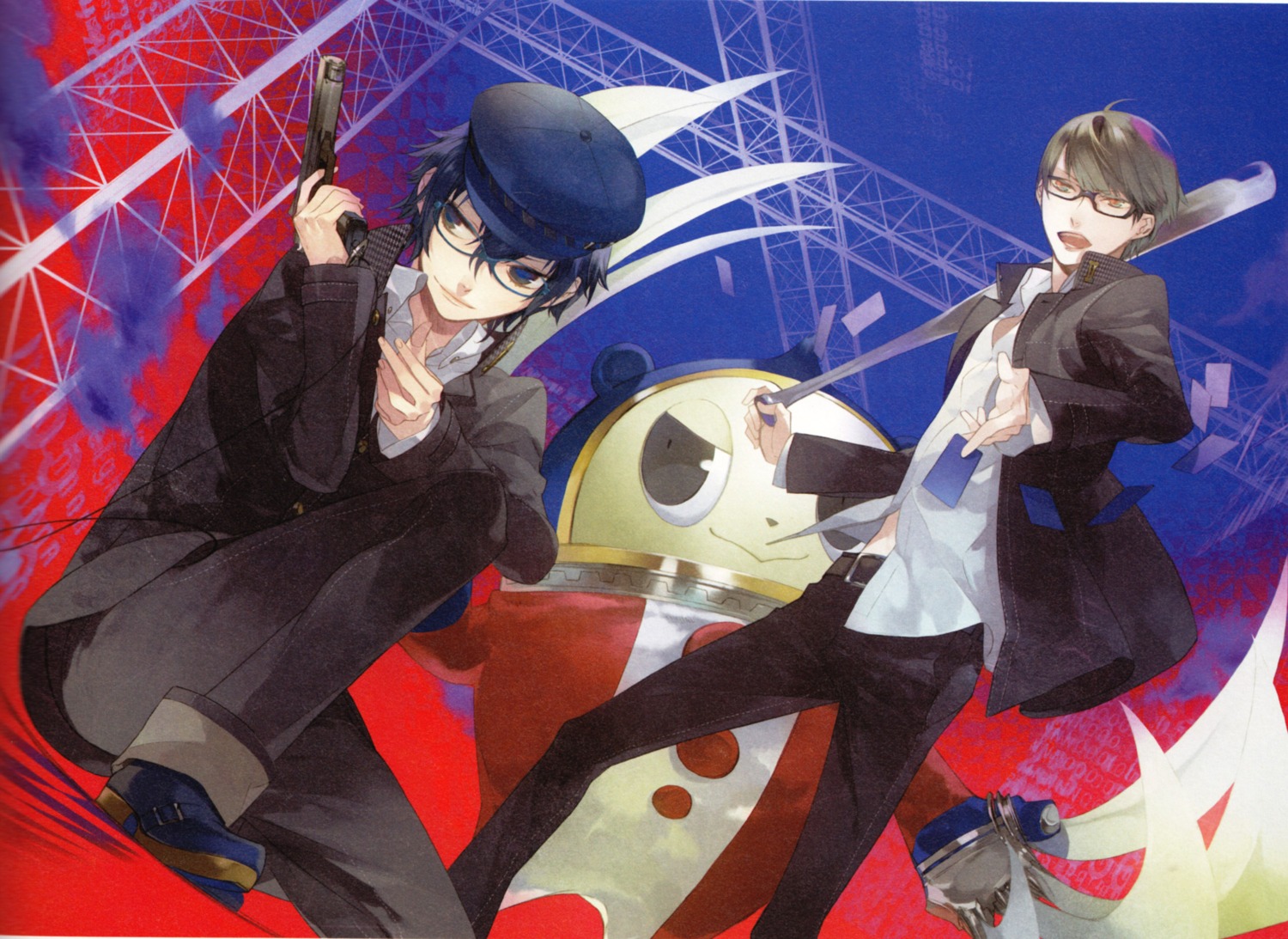 gun kazuaki megane megaten narukami_yuu persona persona_4 reverse_trap seifuku shirogane_naoto