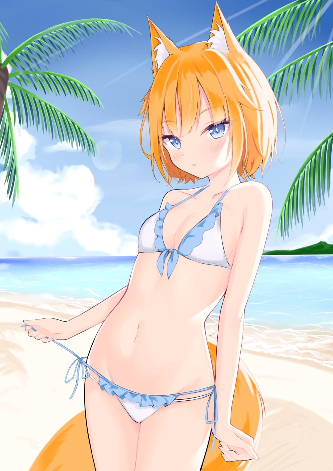 animal_ears bikini kitsune sakura_lily_(shiro) swimsuits tail undressing