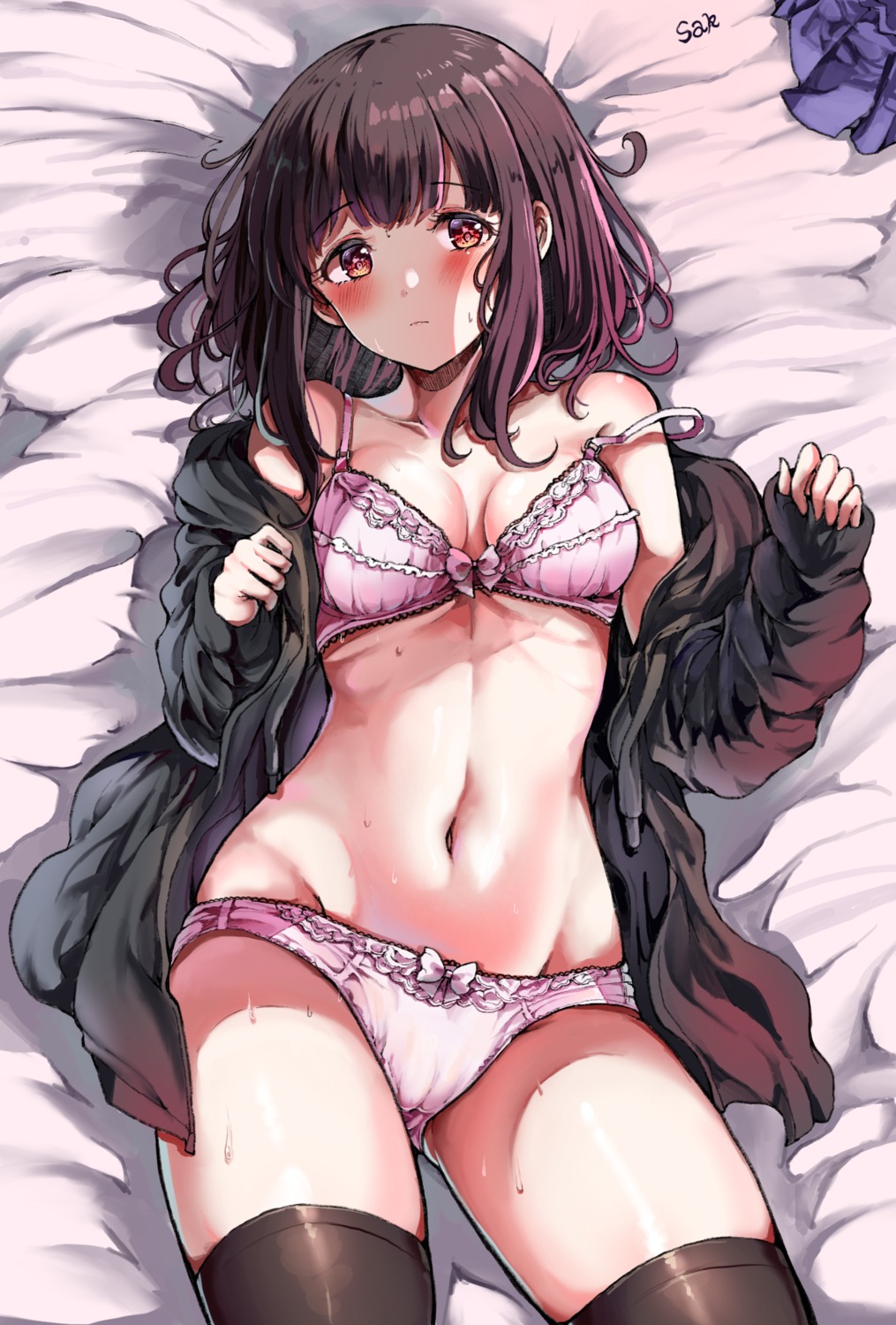 bra cameltoe menhera-chan. nanase_kurumi open_shirt pantsu sak thighhighs wet