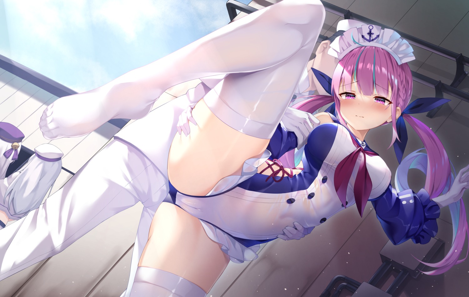 cameltoe feet hololive leotard maid minato_aqua see_through shimo_(shimo332215) thighhighs