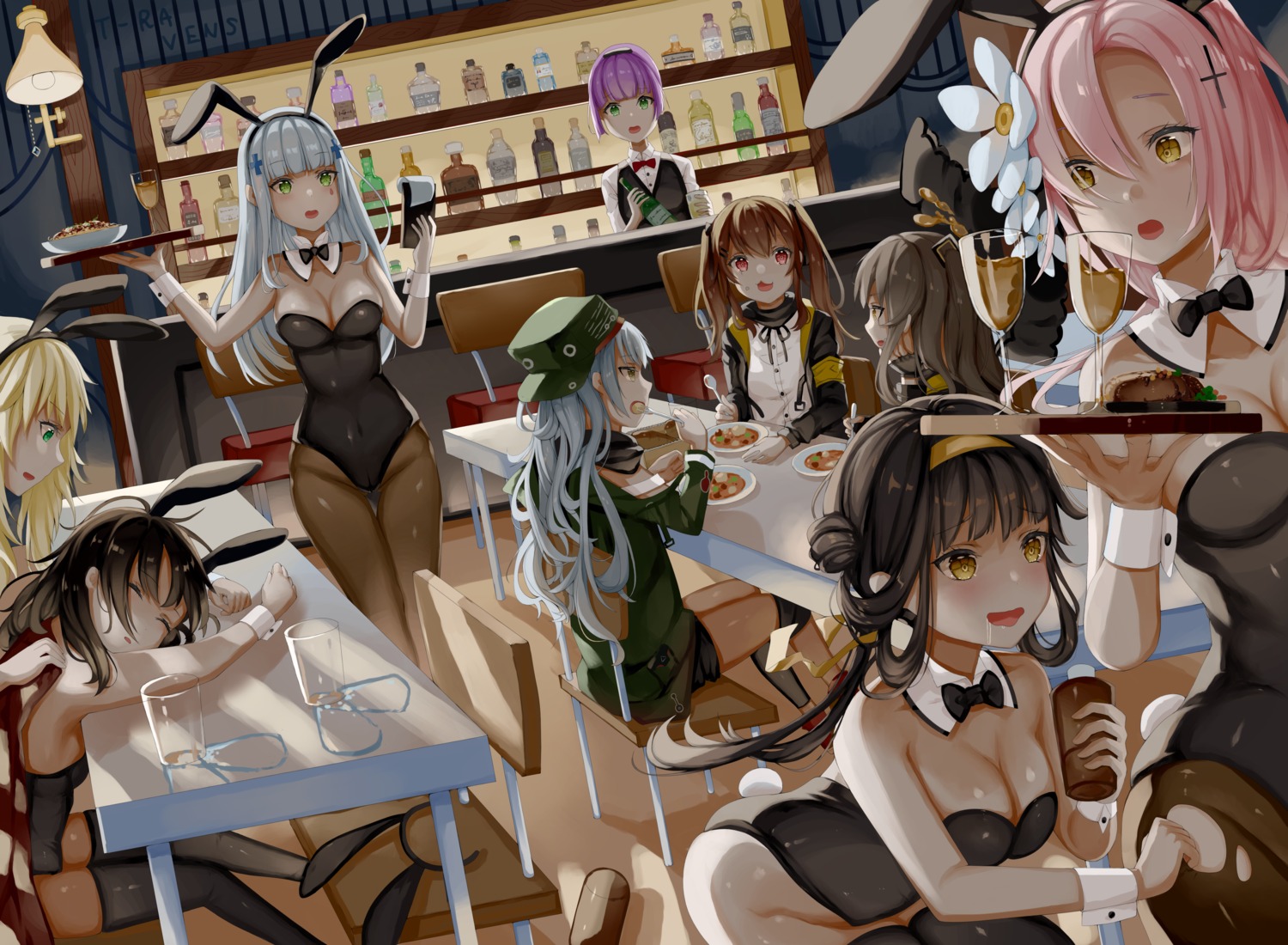 animal_ears aug_(girls_frontline) bunny_ears bunny_girl girls_frontline hk416_(girls_frontline) no_bra pantyhose t-ravens tail thighhighs torn_clothes uniform yuri