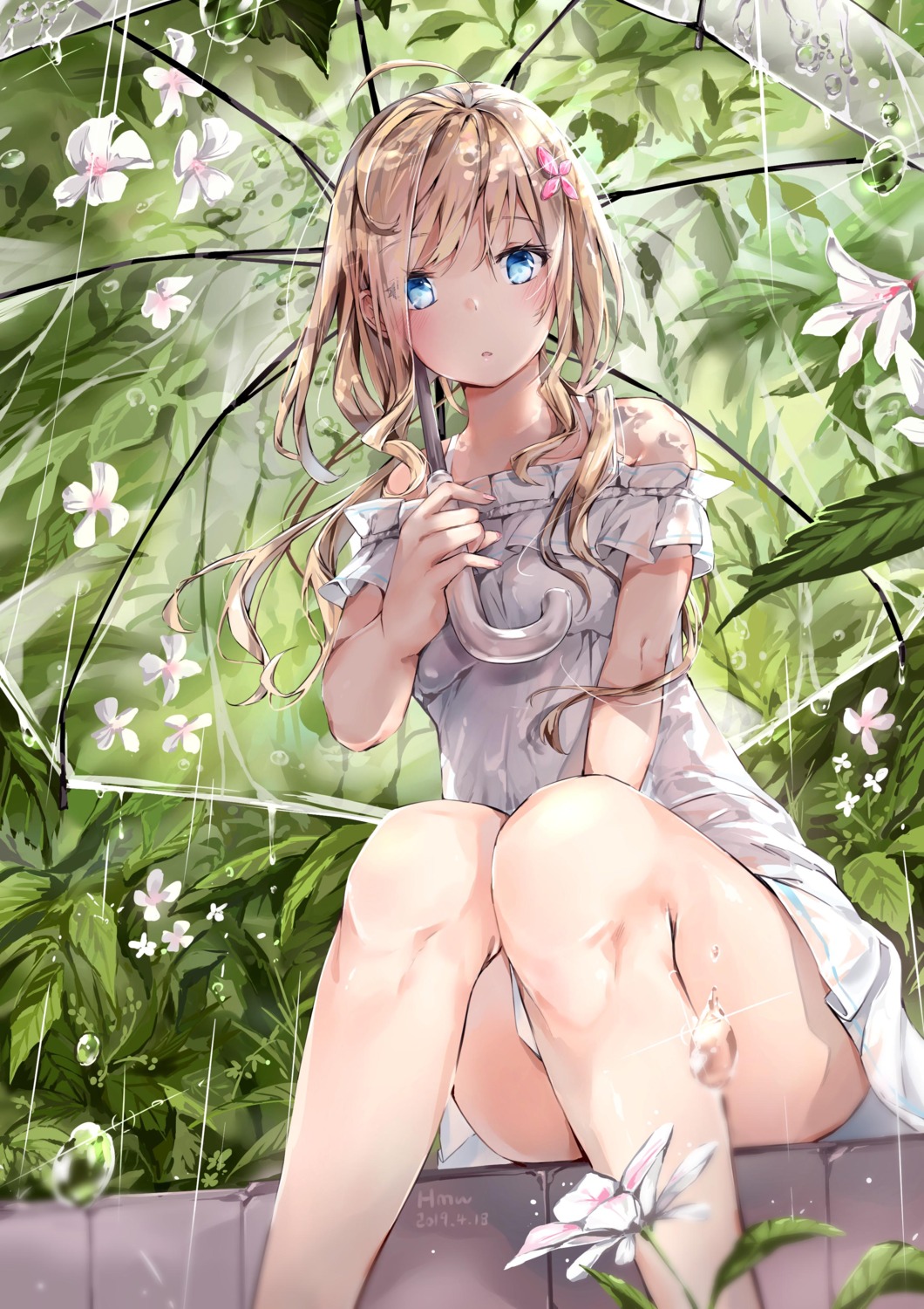 autographed dema_hmw dress see_through summer_dress umbrella wet_clothes