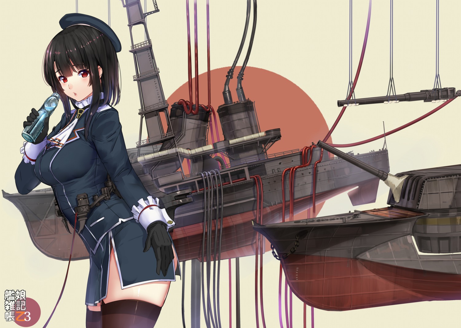 akasa_ai kantai_collection stockings takao_(kancolle) thighhighs uniform weapon