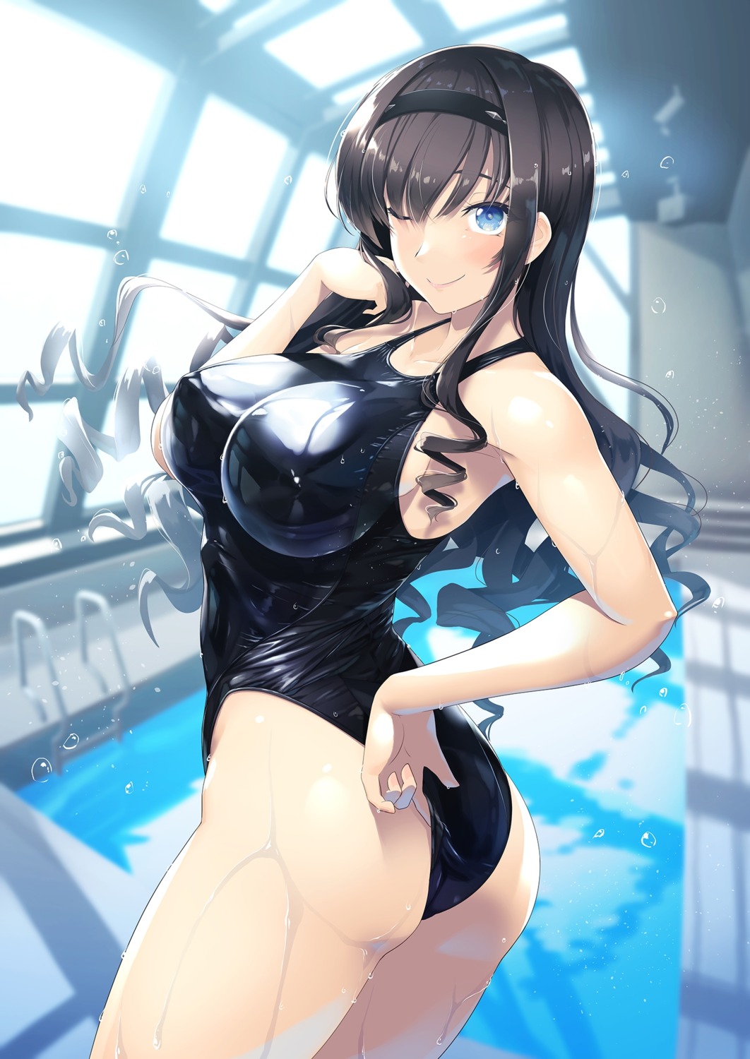 amagami ass erect_nipples hassen_(8cm) morishima_haruka school_swimsuit swimsuits wet