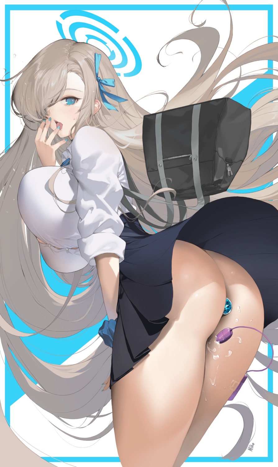 anal ass blue_archive halo ichinose_asuna nike_(nike1060) nopan pussy_juice seifuku skirt_lift vibrator