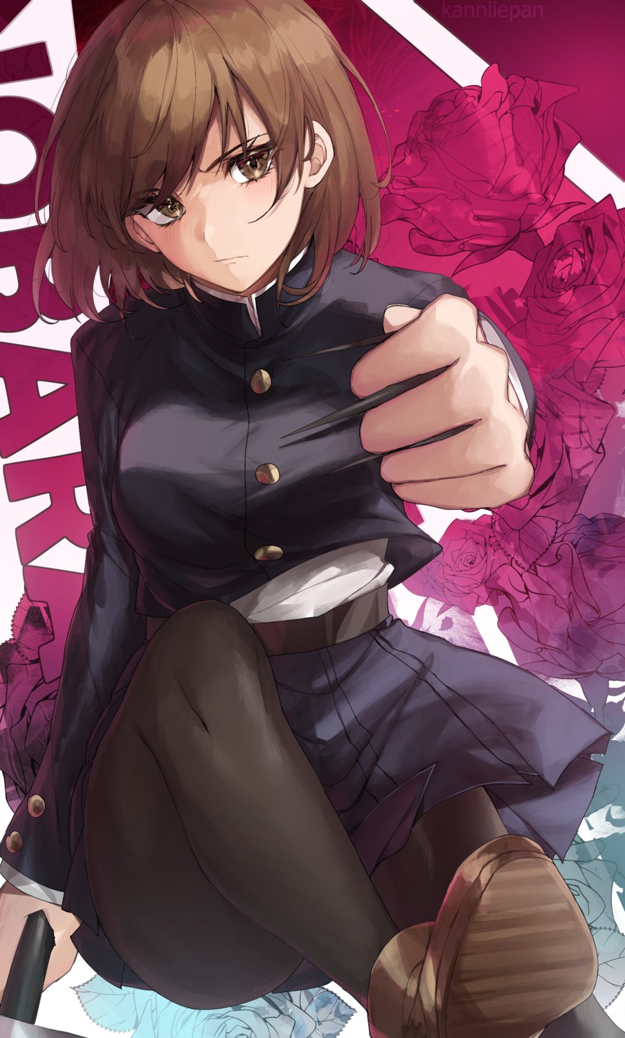 jujutsu_kaisen kanniiepan kugisaki_nobara pantyhose seifuku skirt_lift