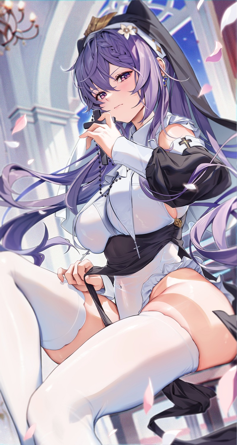 genshin_impact houkisei keqing nun see_through thighhighs