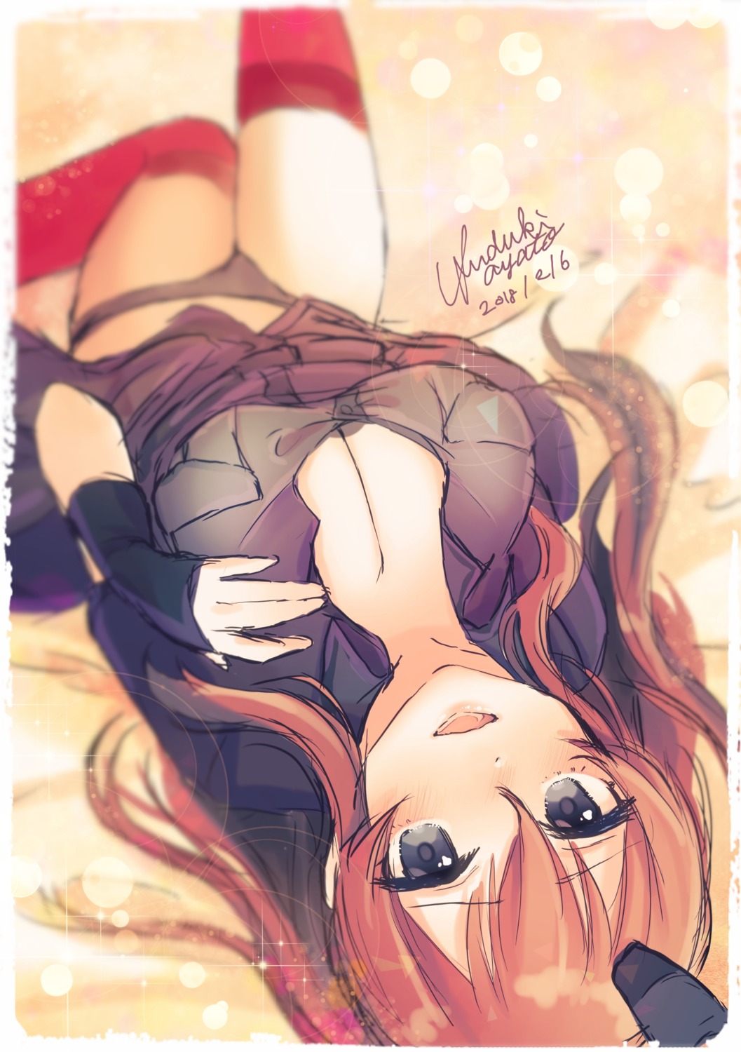 autographed breast_hold cleavage kantai_collection pantsu saratoga_(kancolle) suuzuki_ayato thighhighs