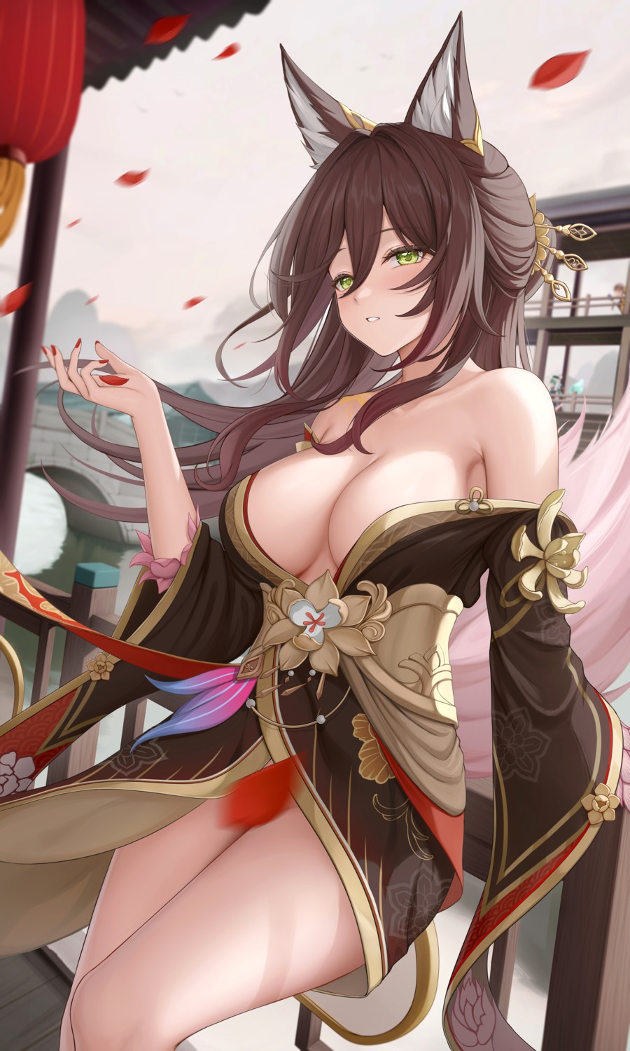 animal_ears asian_clothes censored honkai:_star_rail mu_xue no_bra skirt_lift tingyun