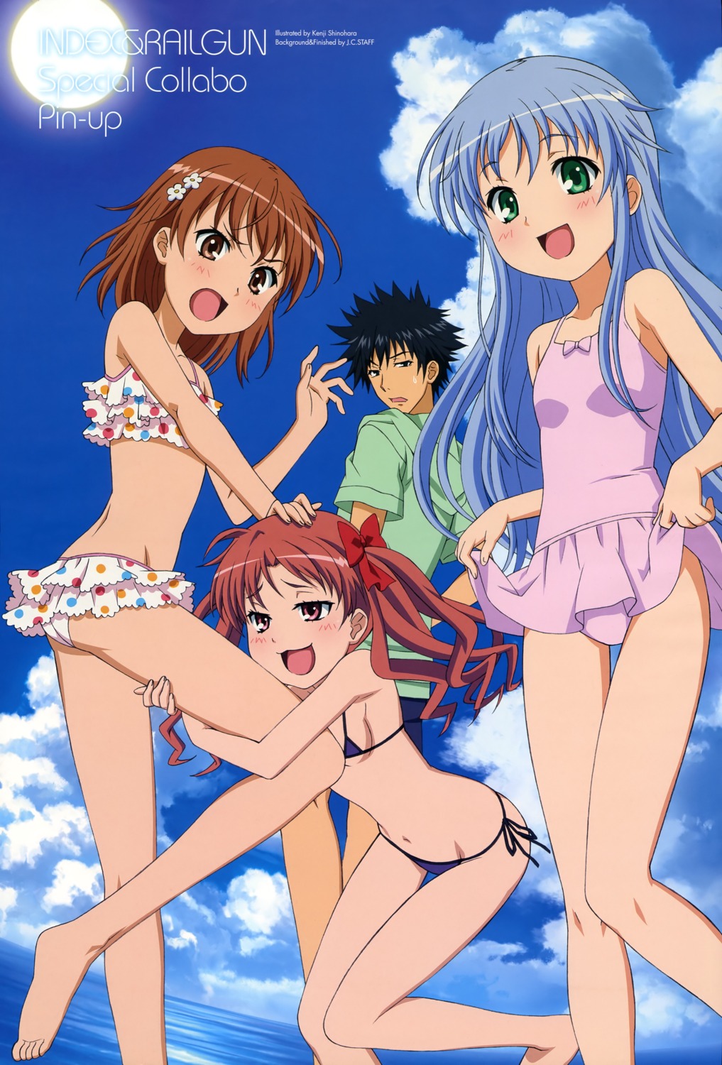 bikini index kamijou_touma misaka_mikoto shinohara_kenji shirai_kuroko swimsuits toaru_kagaku_no_railgun toaru_majutsu_no_index