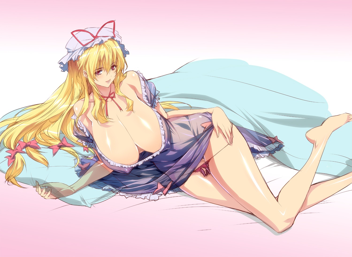 cleavage dress erect_nipples panty_pull qazieru see_through touhou yakumo_yukari