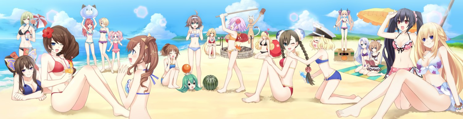 ain_aru animal_ears bikini bio_(chou_megami_shinkou_noire_gekishin_black_heart) blanc blossa_aizen chou_megami_shinkou_noire_gekishin_black_heart choujigen_game_neptune cleavage estelle_(chou_megami_shinkou_noire_gekishin_black_heart) feet game_cg jeneria_g lady_wakku little_rain masujima_ai megane moruu neptune noire puuna restoa rid rii_fai ryuuka sango_(chou_megami_shinkou_noire_gekishin_black_heart) saori_(chou_megami_shinkou_noire_gekishin_black_heart) swimsuits tail tsunako tsunemi umbrella underboob vert weapon win_(chou_megami_shinkou_noire_gekishin_black_heart)