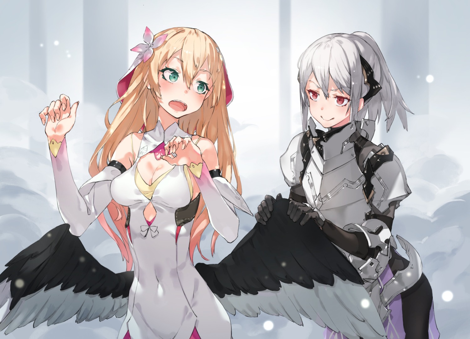 armor bodysuit cleavage dress jeanne_e._anise naze_boku_no_sekai_wo_daremo_oboeteinai_no_ka? neco pantyhose rinne_(nazeboku) wings