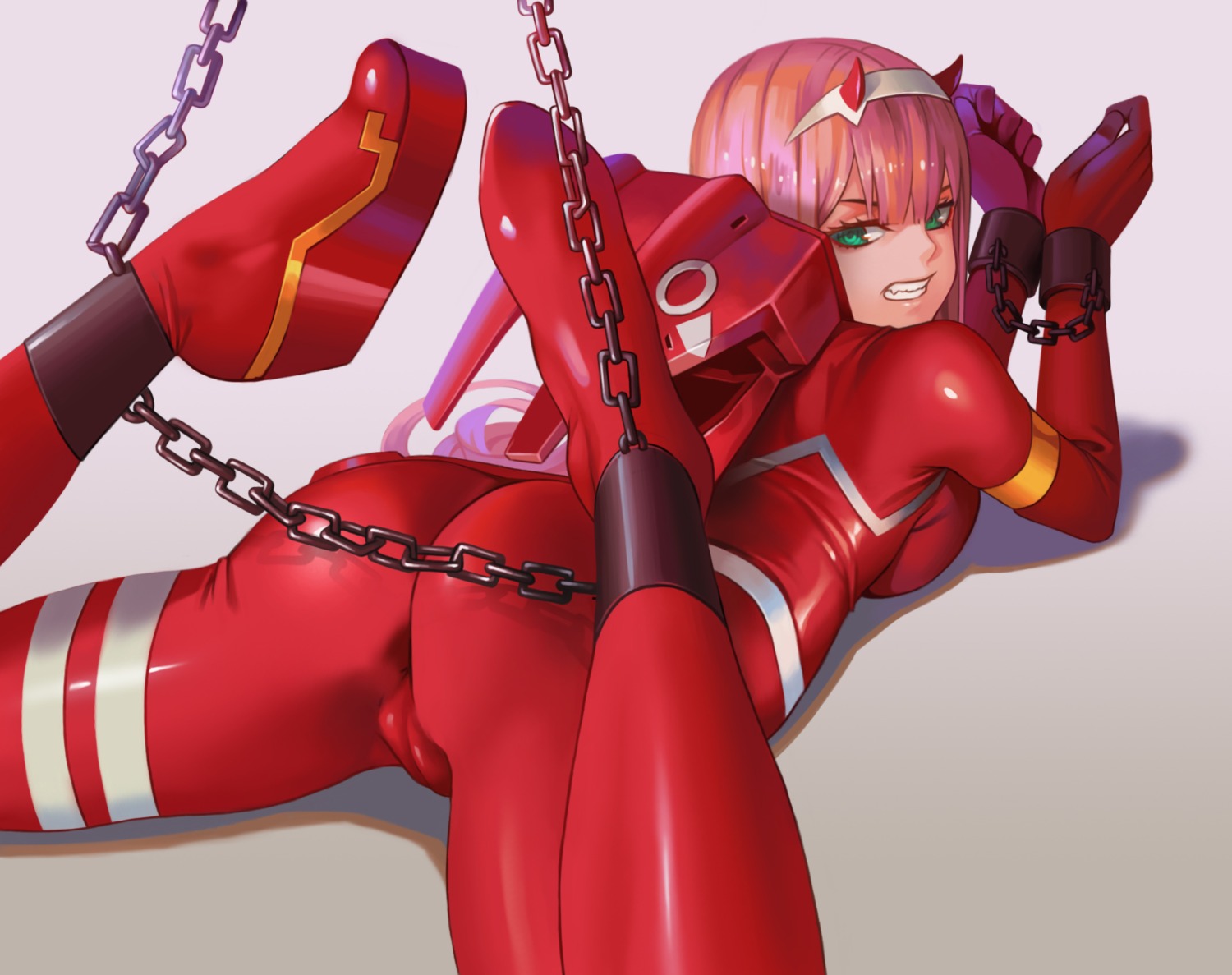 ass bodysuit bondage cameltoe dantewontdie darling_in_the_franxx heels horns zero_two_(darling_in_the_franxx)