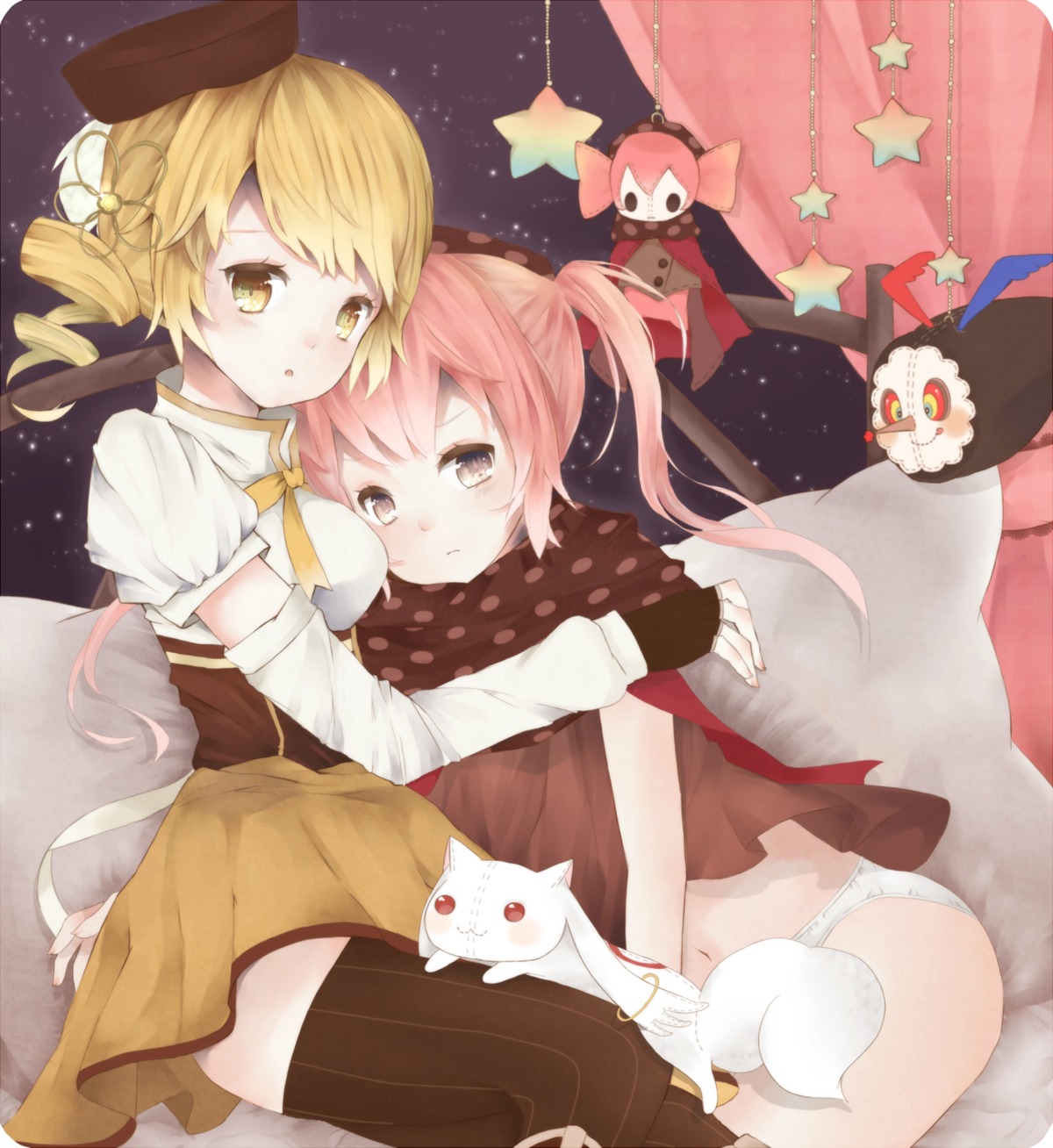 charlotte_(puella_magi_madoka_magica) kyubey mora pantsu puella_magi_madoka_magica thighhighs tomoe_mami