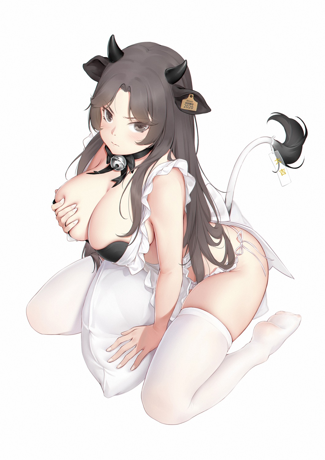 animal_ears bigxixi bra breast_hold horns maid pantsu string_panties tail thighhighs