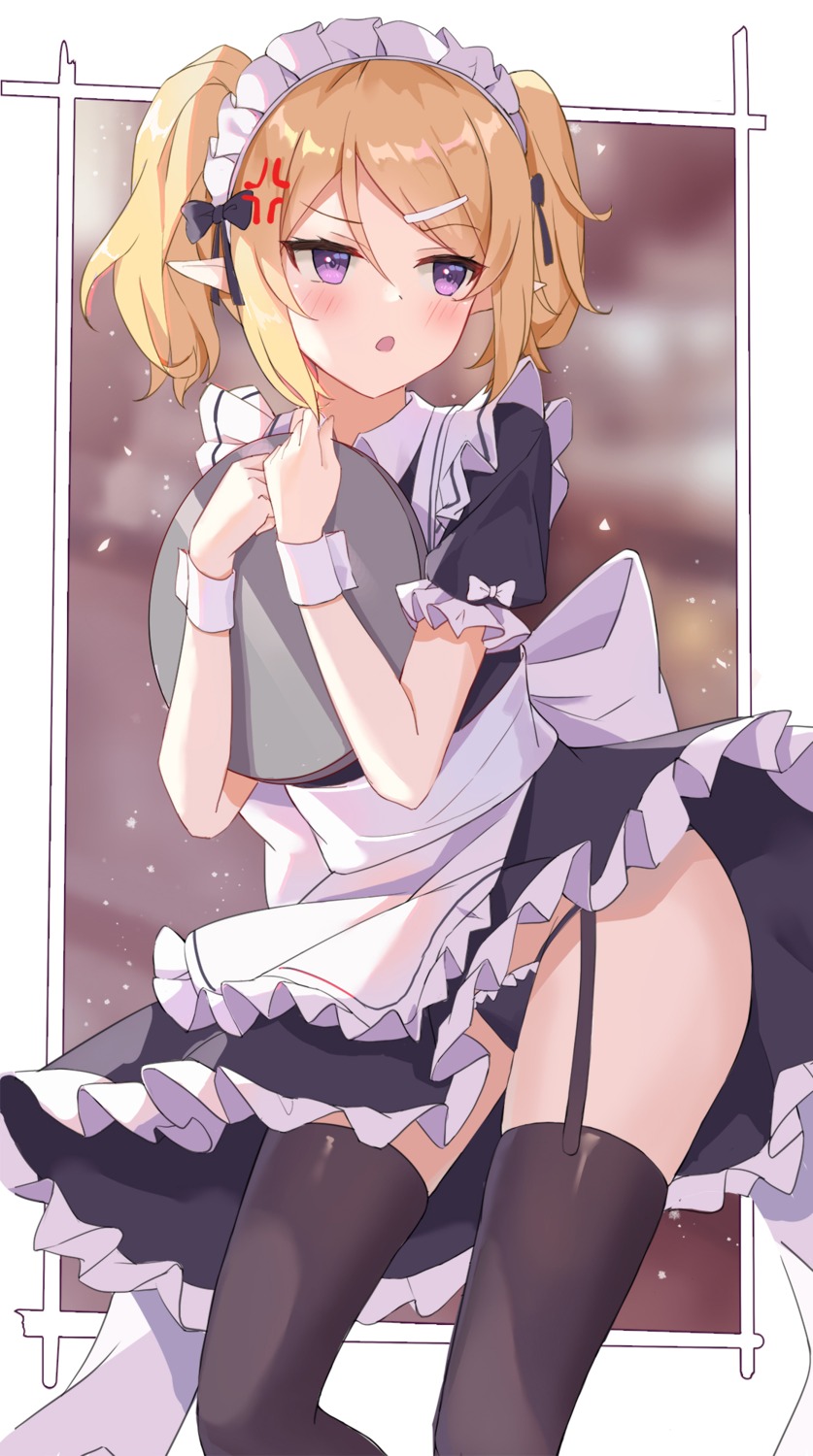 kuroe_hanako maid pantsu pointy_ears princess_connect princess_connect!_re:dive serika skirt_lift stockings thighhighs wardrobe_malfunction