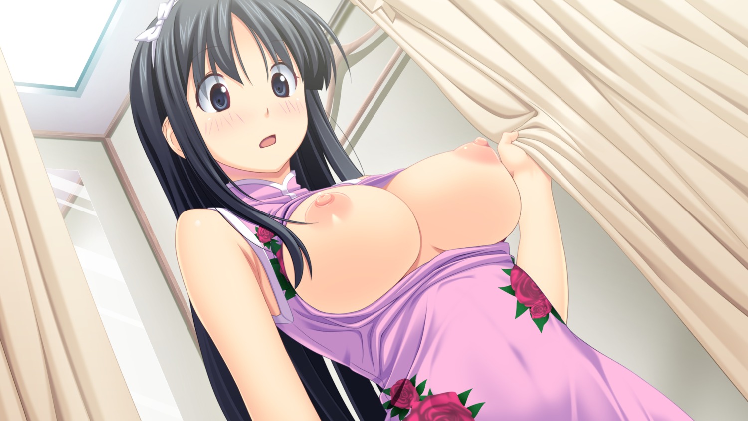 breasts chinadress fukami_nagisa game_cg koutaro nipples no_bra open_shirt tropical_vacation twinkle