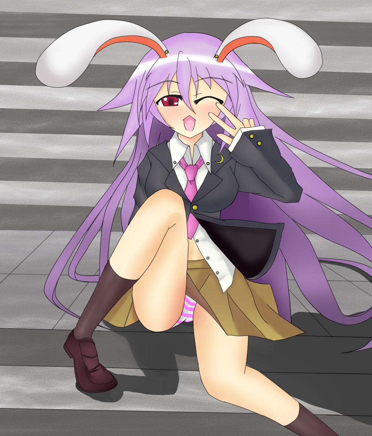 animal_ears bunny_ears loki_78 pantsu reisen_udongein_inaba seifuku shimapan skirt_lift touhou