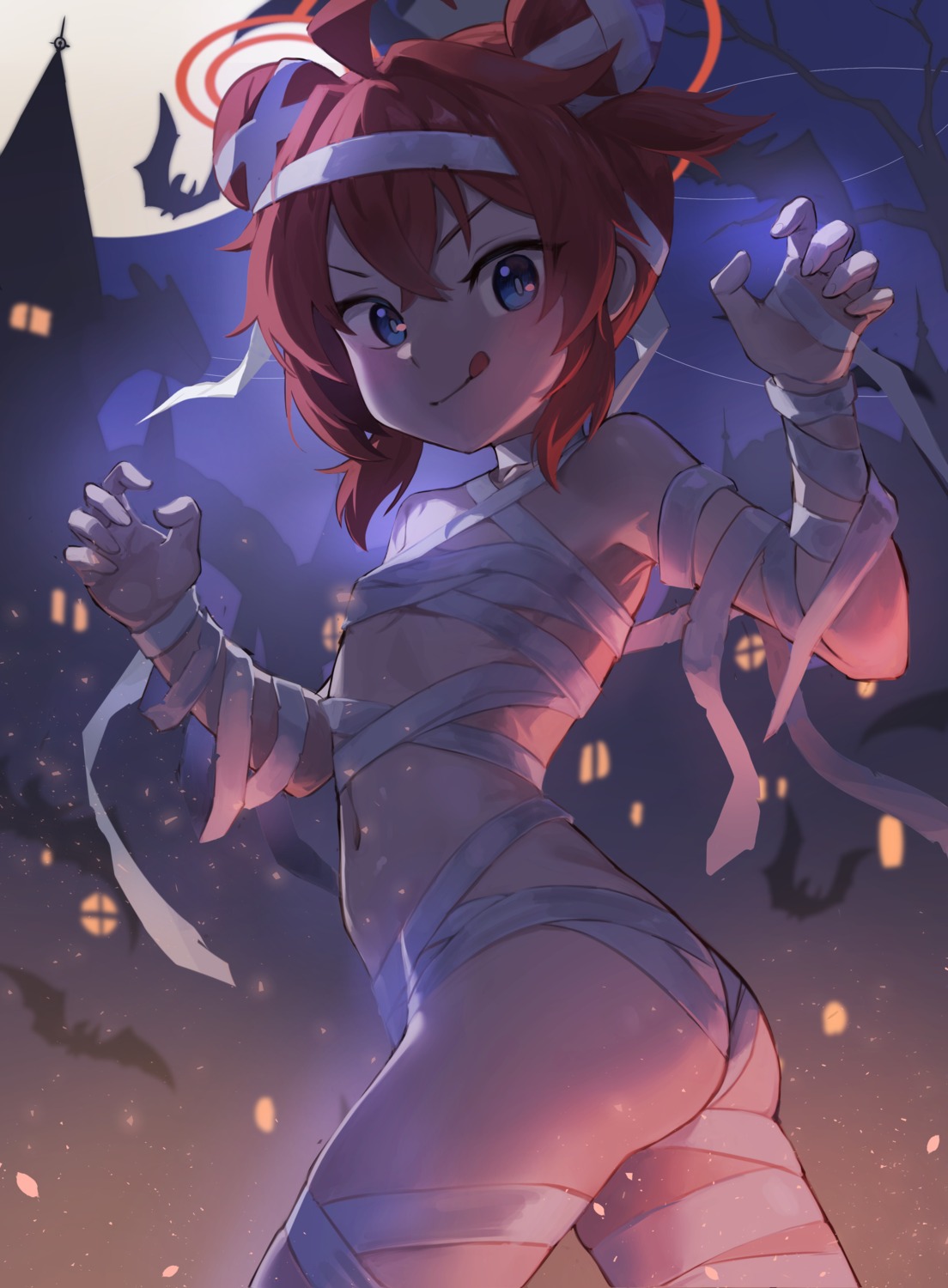 ass bandages blue_archive halloween halo hirotaka0125 konuri_maki loli naked_ribbon