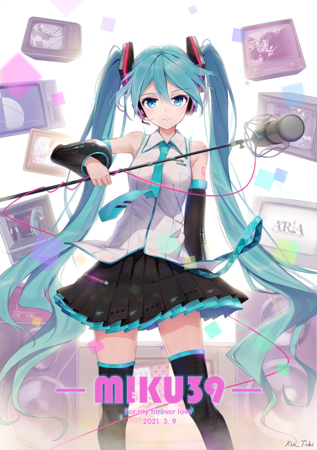 hatsune_miku headphones kin_toki tattoo thighhighs vocaloid