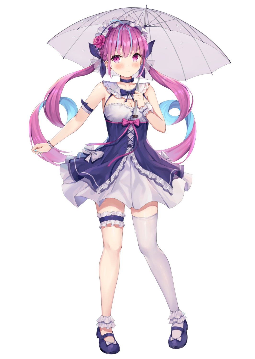 cleavage garter heels hololive kizuna lolita_fashion minato_aqua thighhighs umbrella