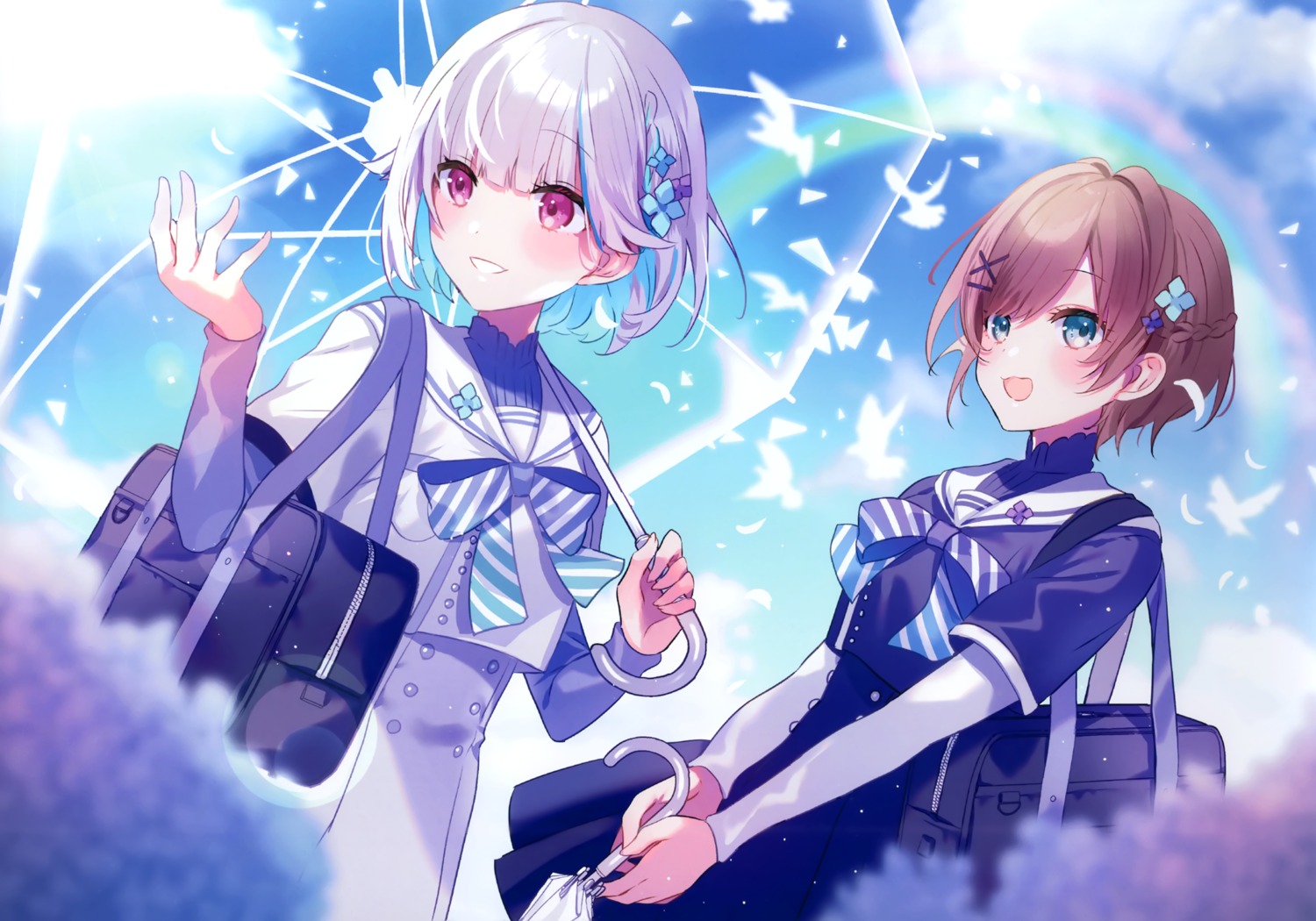 chroma_(saine) lize_helesta nijisanji saine seifuku suzuhara_ruru umbrella