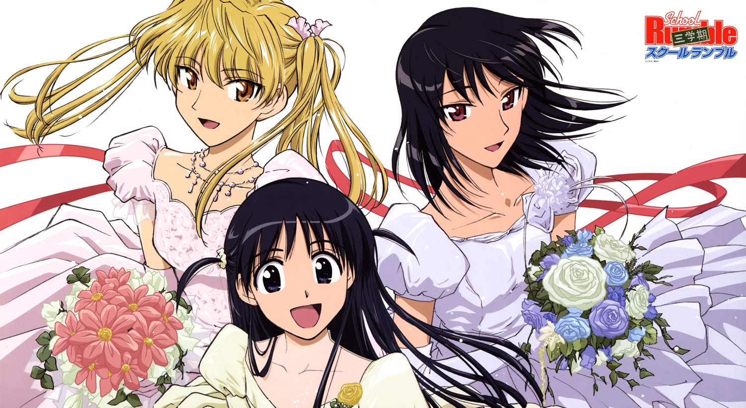 dress sawachika_eri school_rumble tsukamoto_tenma tsukamoto_yakumo wedding_dress