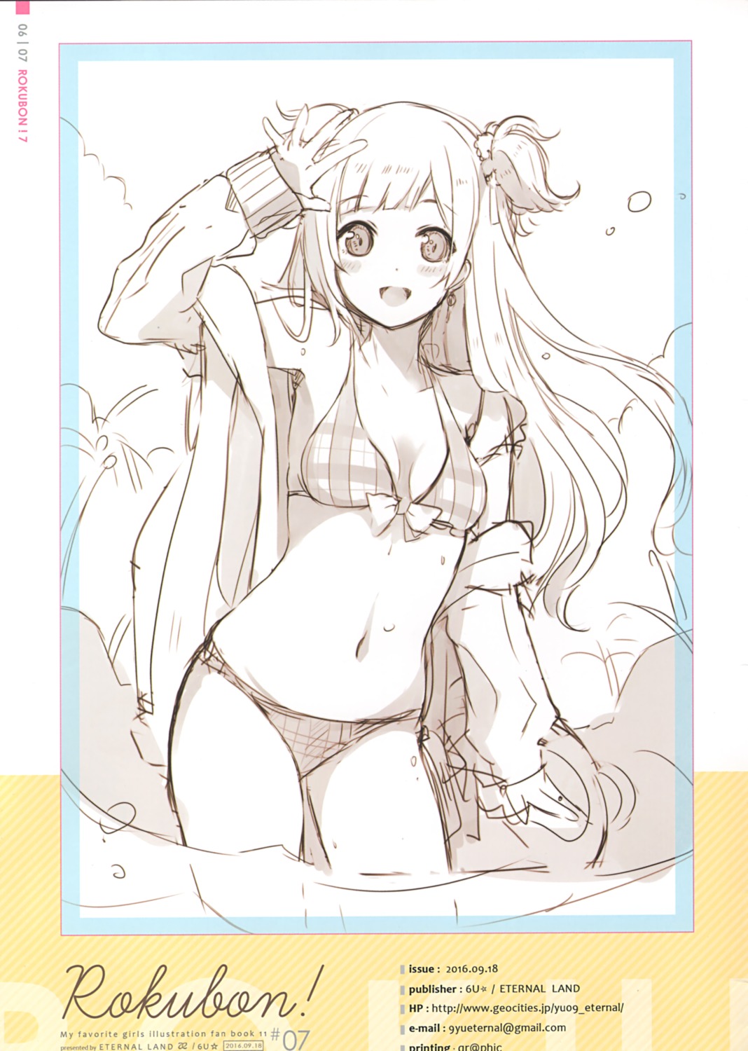 6u bikini cleavage open_shirt sketch swimsuits wet