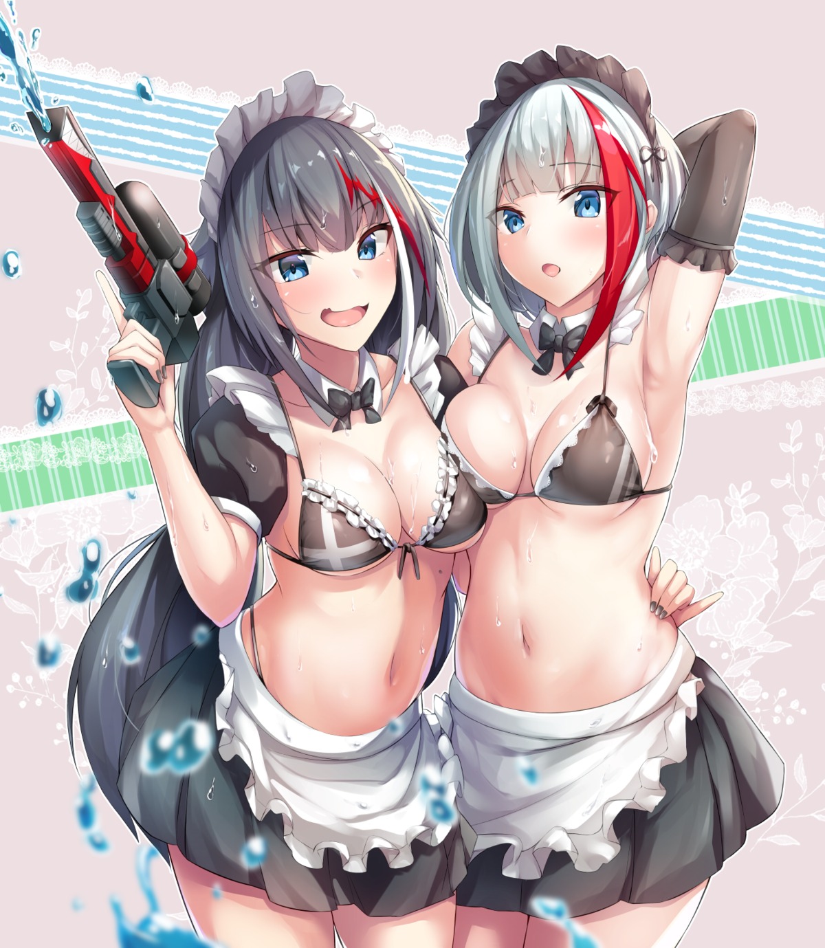 admiral_graf_spee_(azur_lane) azur_lane bikini deutschland_(azur_lane) gun hayami_yoichi maid swimsuits wet