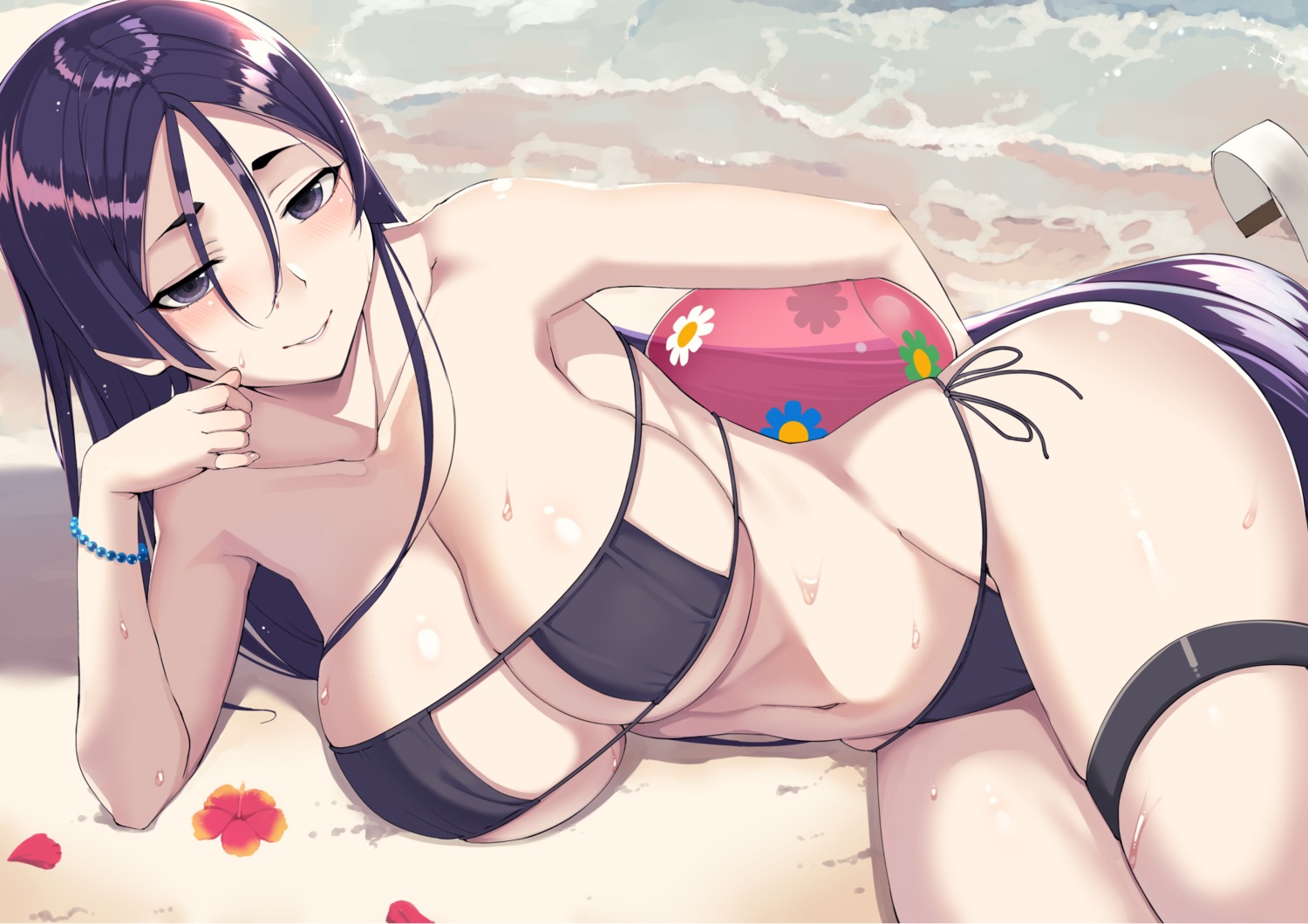 bikini cleavage fate/grand_order garter minamoto_no_raikou_(fate) nuko_(mikupantu) swimsuits underboob