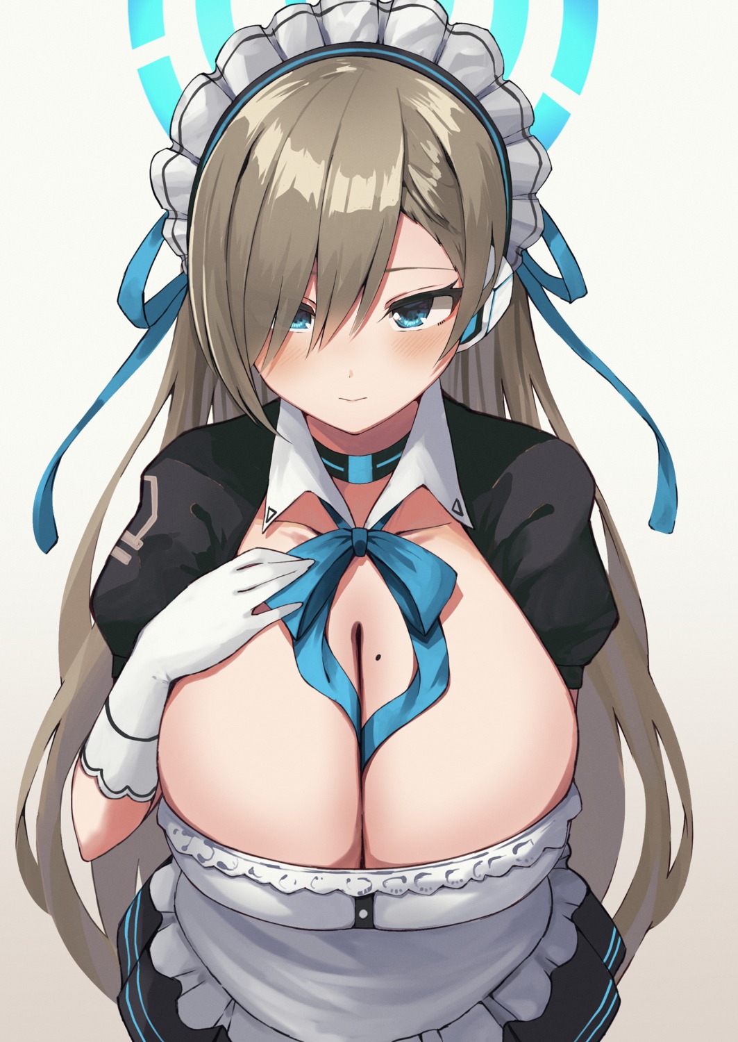 blue_archive cleavage halo ichinose_asuna maid misonikomi no_bra