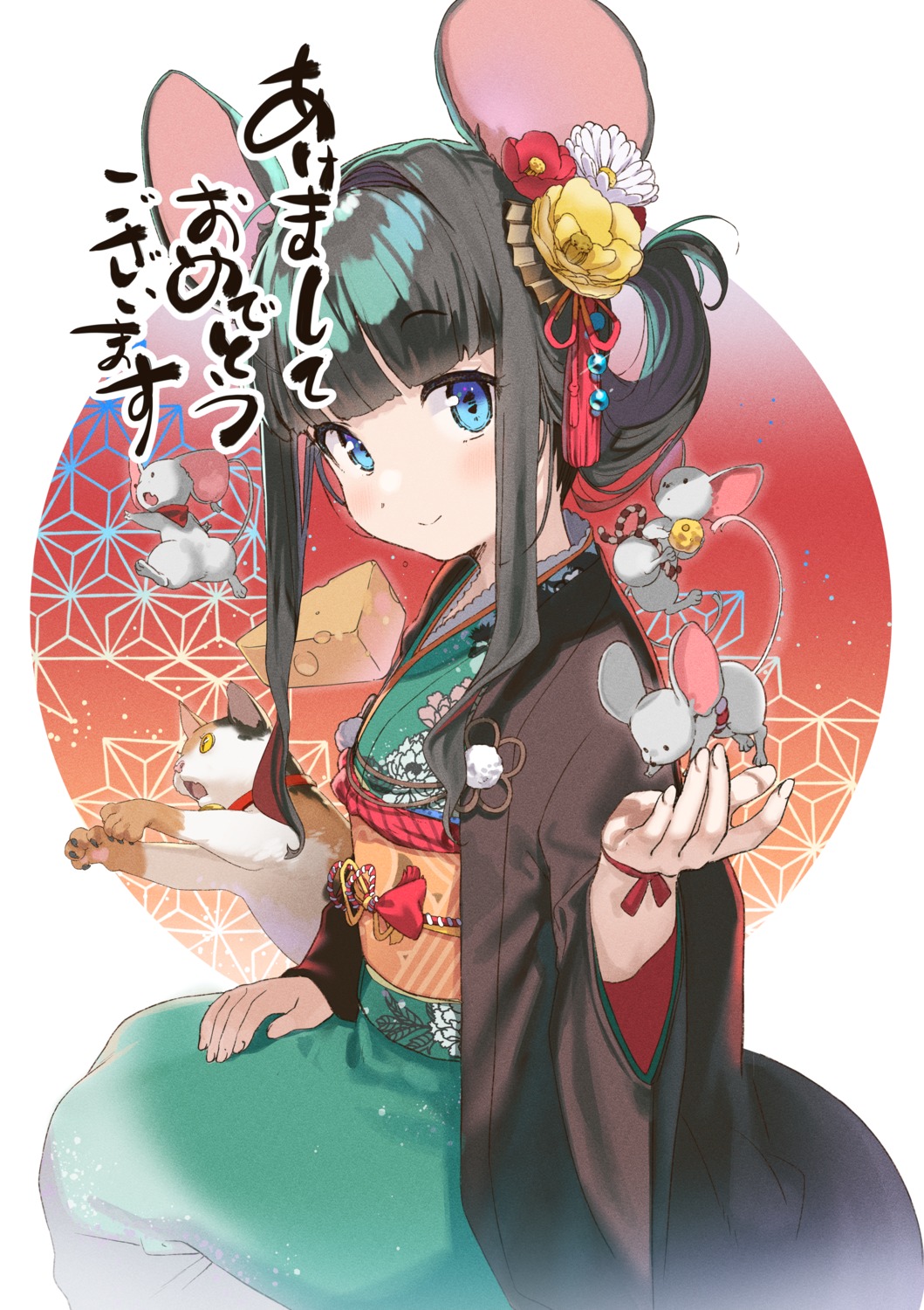 animal_ears japanese_clothes kanzarin kimono neko