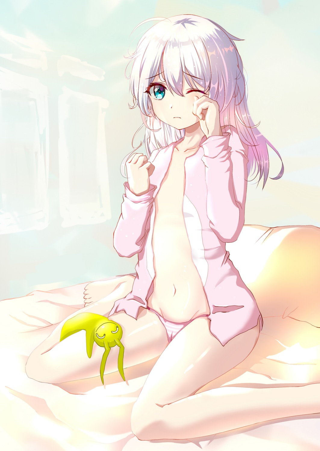 benghuai_xueyuan cameltoe honkai_impact loli no_bra open_shirt pajama pantsu shimapan tagme theresa_apocalypse