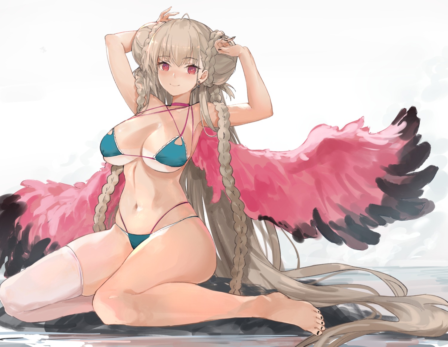 azur_lane bikini bk201 feet formidable_(azur_lane) swimsuits tan_lines thighhighs wings