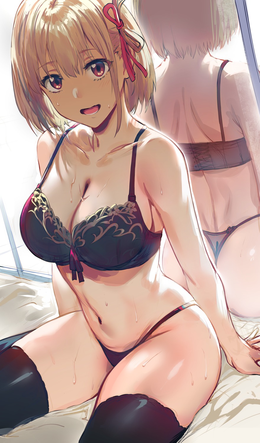 ass bra hews lycoris_recoil nishikigi_chisato pantsu sketch thighhighs thong wet