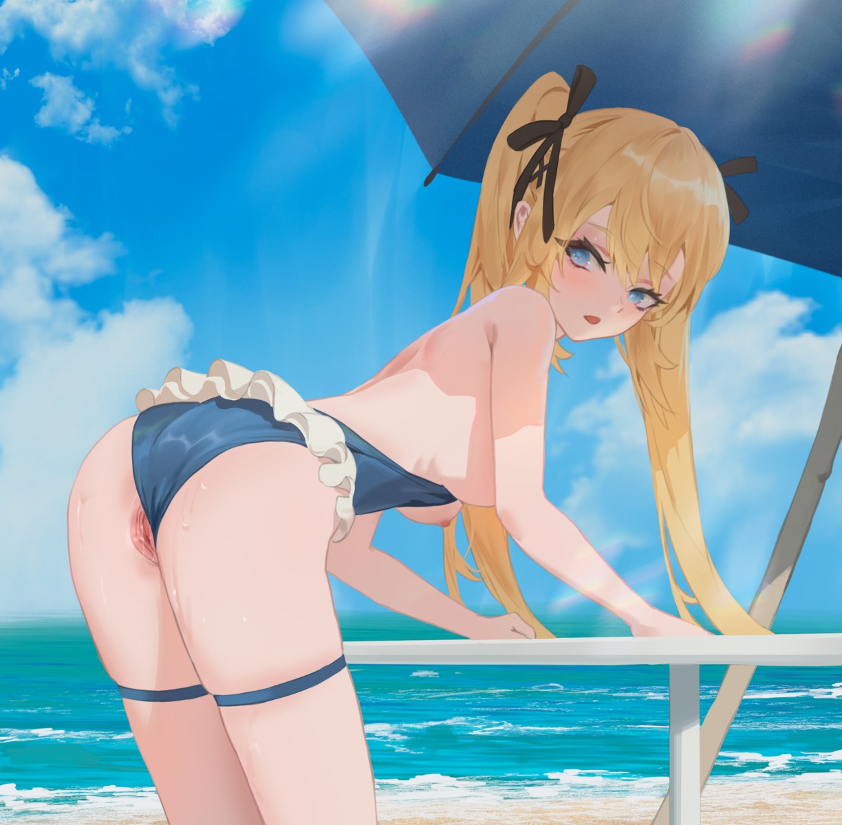 ass azur_lane breasts cirilla dead_or_alive garter marie_rose nipples pussy pussy_juice swimsuits uncensored