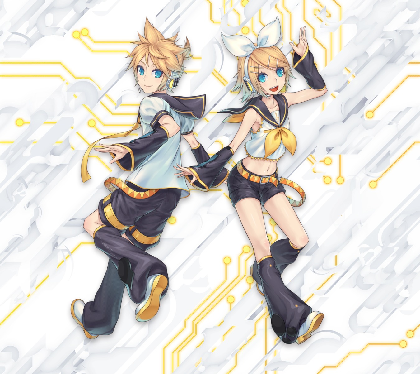 headphones ixima kagamine_len kagamine_rin vocaloid