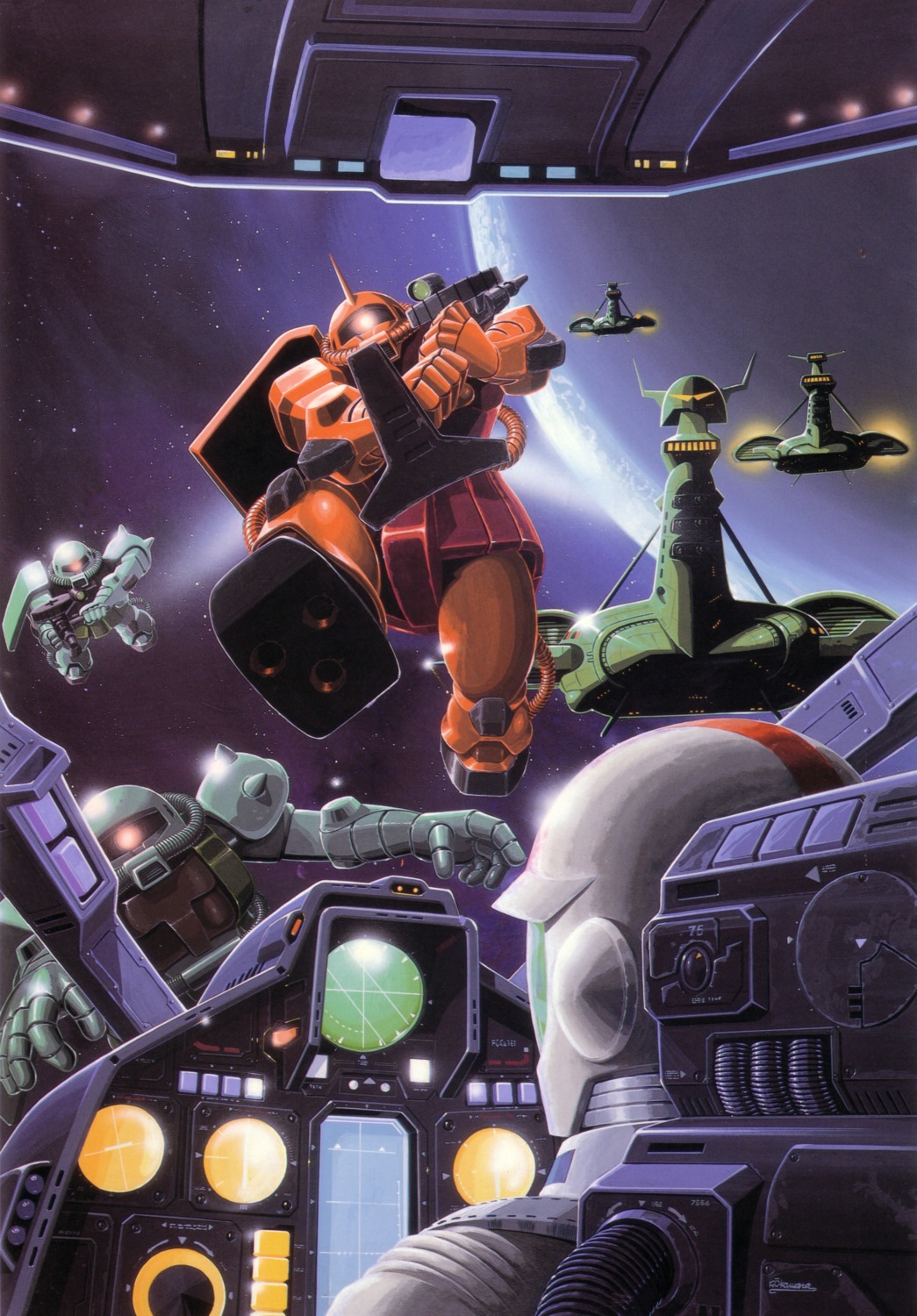 amuro_ray gundam mecha mobile_suit_gundam ms-06_zaku_ii okawara_kunio