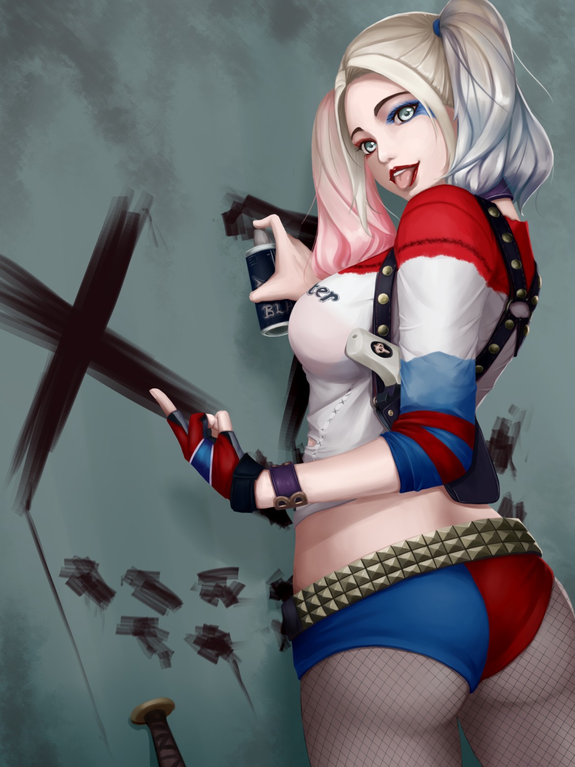 ass dc_comics fishnets gun harley_quinn pantyhose suicide_squad tada_no_zaregototsukai