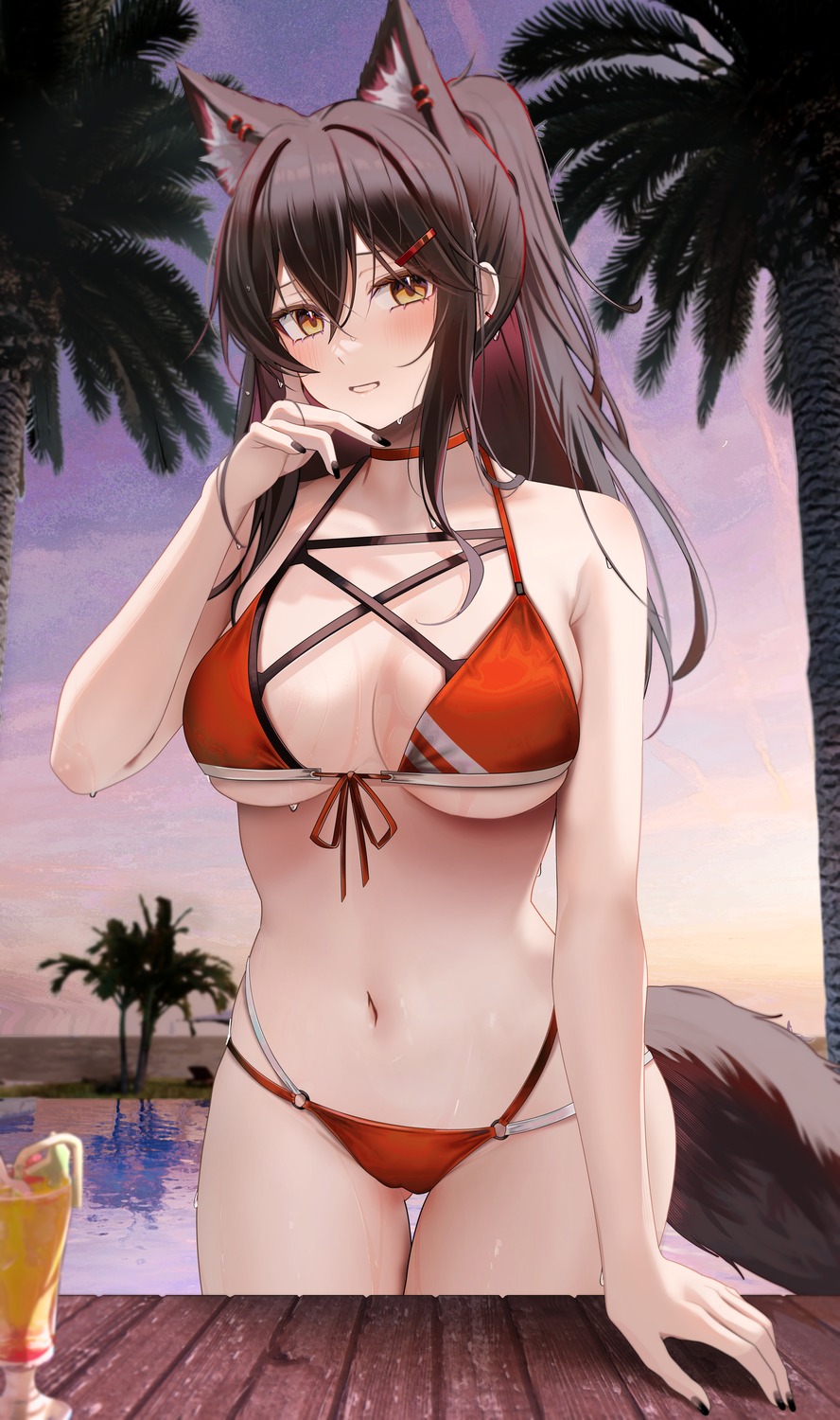 animal_ears arknights bikini cameltoe ru_zhai swimsuits tail texas_(arknights)