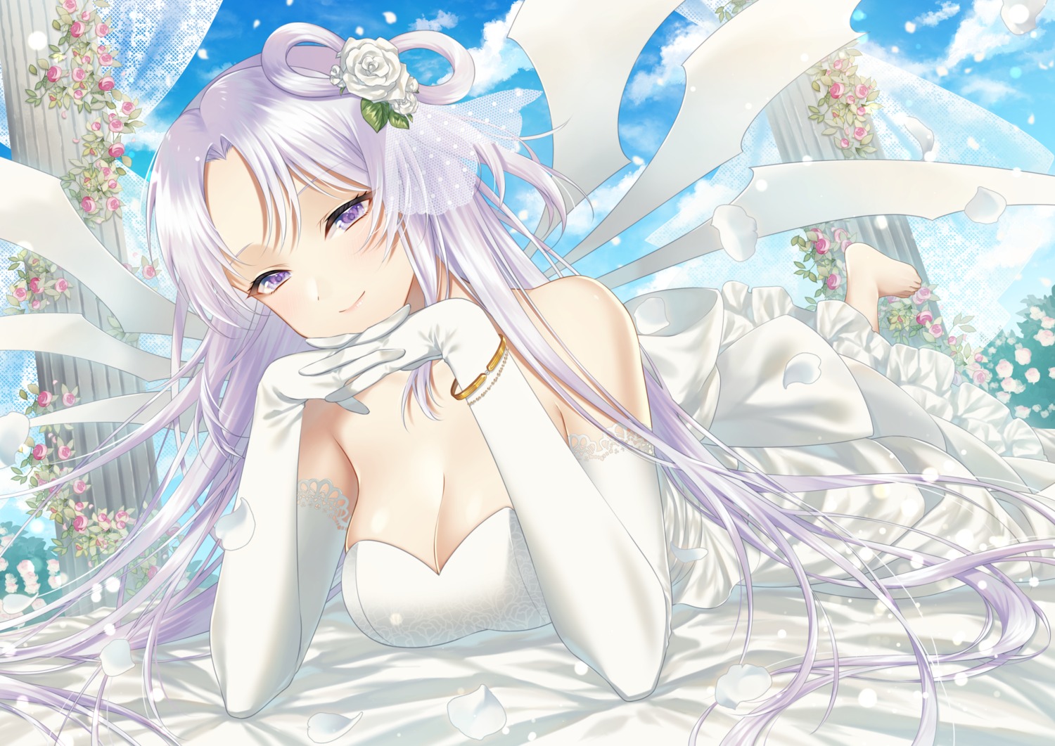 cleavage dress kirisita no_bra shinki touhou wedding_dress wings