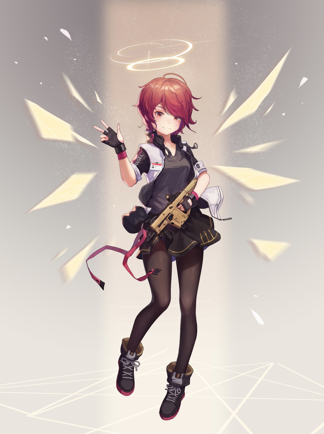 arknights exusiai_(arknights) gun icecake pantyhose skirt_lift