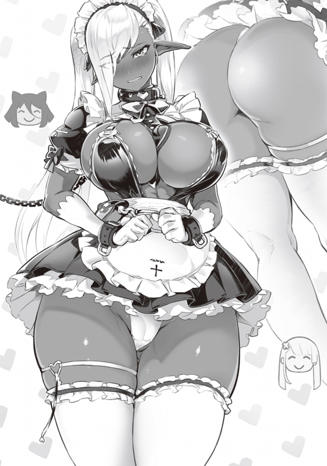 ass cameltoe dappou_tamer_no_nariagari_boukentan_s_rank_bishoujo_boukensha_ga_ore_no_juuma_ni_natte_imasu elf erect_nipples garter maid monochrome no_bra ookuma_nekosuke pantsu pointy_ears skirt_lift stockings thighhighs thong