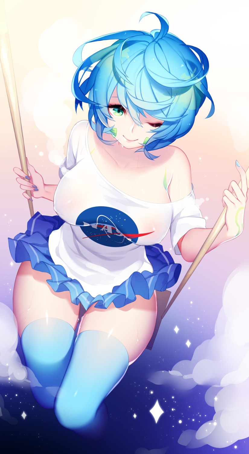 earth-chan erect_nipples nanoless no_bra see_through thighhighs