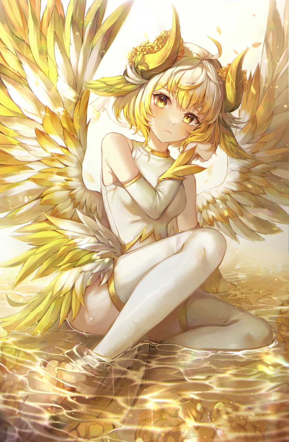 animal_ears artist_revision horns mirage_(rairudiseu) thighhighs wet wings